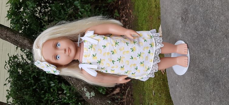 Lemon Ribbon Doll Dress